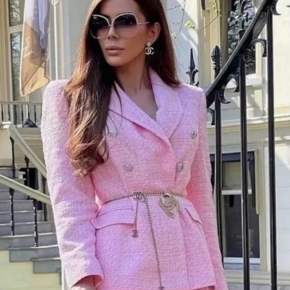 Zara Pink Double Breasted Textured Blazer Jacket  Size XS - Picture 2 of 14